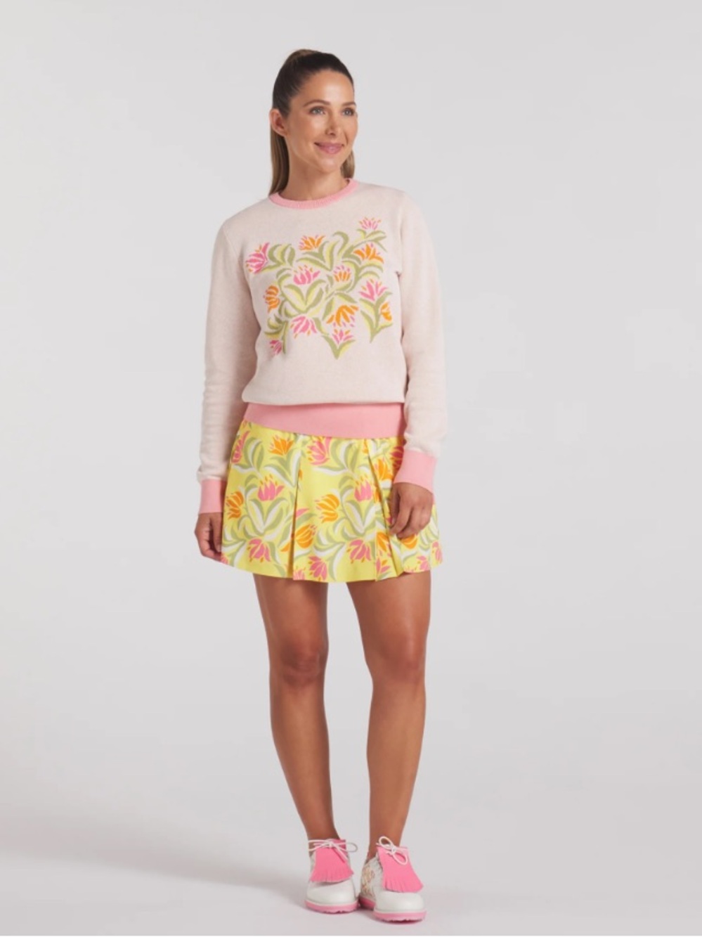 Puma Dazey Floral Embroidered Pink Sweater